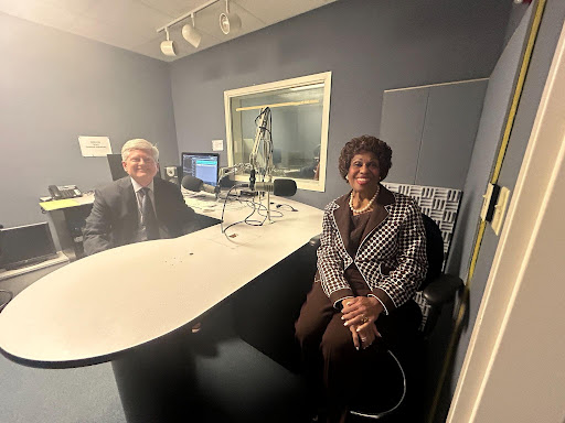 Dr Thelma Dillard, former president of the Bibb County Board of Education, shares her experiences with the outgoing board president, Daryl Morton, March 11th 2026, at Georgia Public Broadcasting, 1337 Linden Ave, Macon, GA 31201. 
