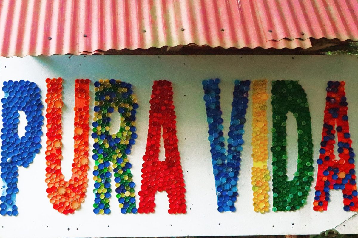 Pura Vida is a common greeting and sight to see on signs in Costa Rica. Pictured here is a Pura Vida sign at Estacion Las Tortugas on the Carribean coast.
